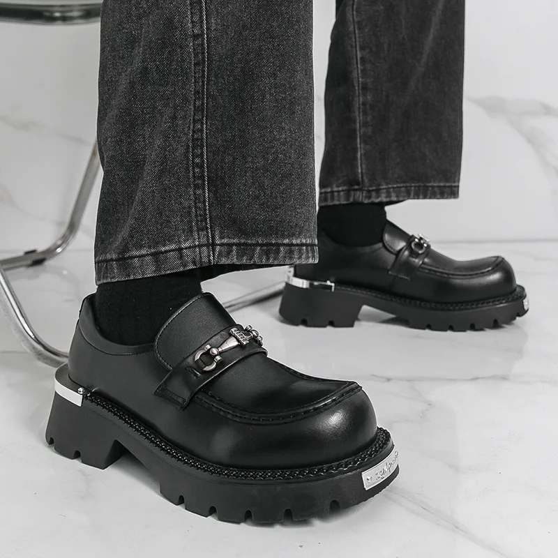 Fashion Classic Thick Sole Men's Penny Loafers Designer Business Dress Shoes Gentleman Metal Buckle Formal Black Business Shoes
