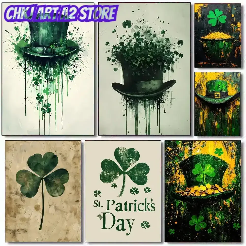 Hat St Patricks Day Clover Poster Holiday Gifts Decoration Designed For Home Restaurant Office Space Wall Art