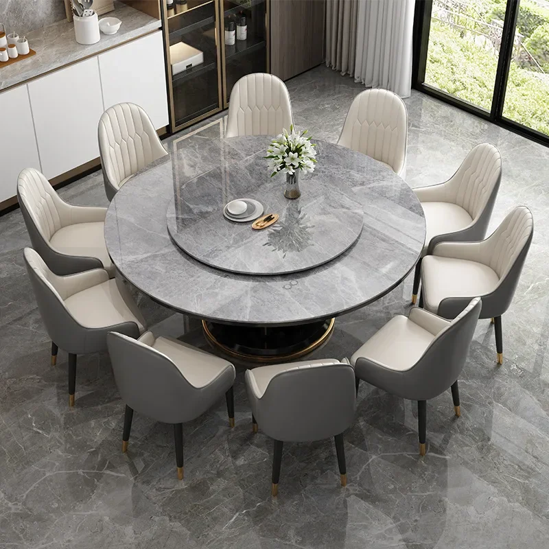 Rock plate dining table and chair combination home hotel large round table round with turntable for eight people