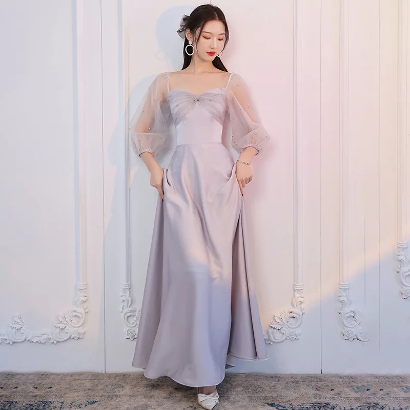 4สไตล์ปิดไหล่ชุดเจ้าสาว2023ใหม่ Elegant ซาตินแขนยาวพับโบว์มุกหวานงานแต่งงานชุด vestido