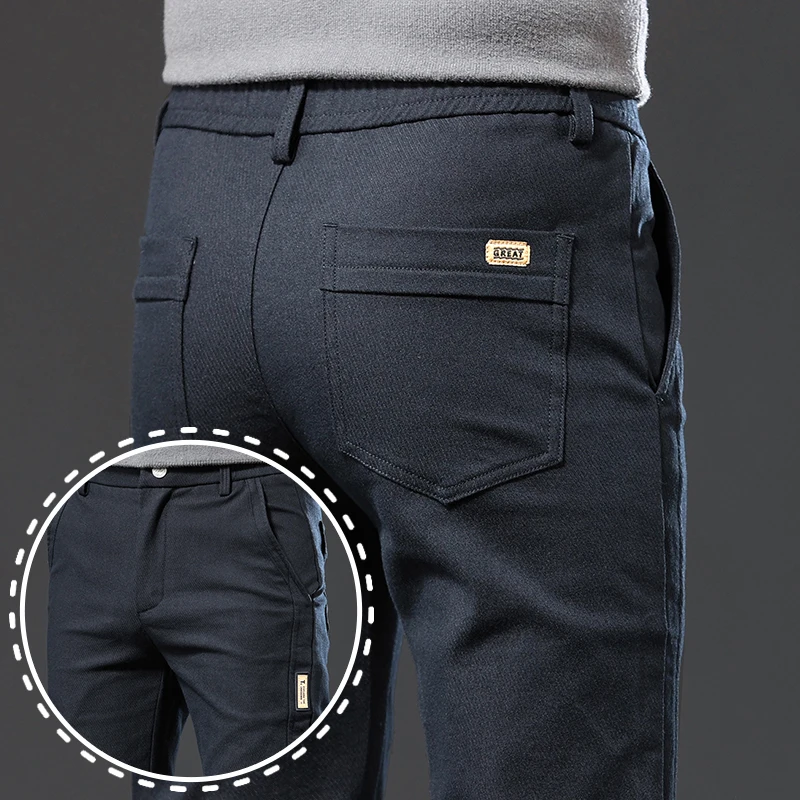 

Брендовая одежда, осенне-зимние повседневные брюки из хлопчатобумажной ткани, мужские облегающие серые, черные, корейские рабочие классические брюки-карго, мужские 28-38