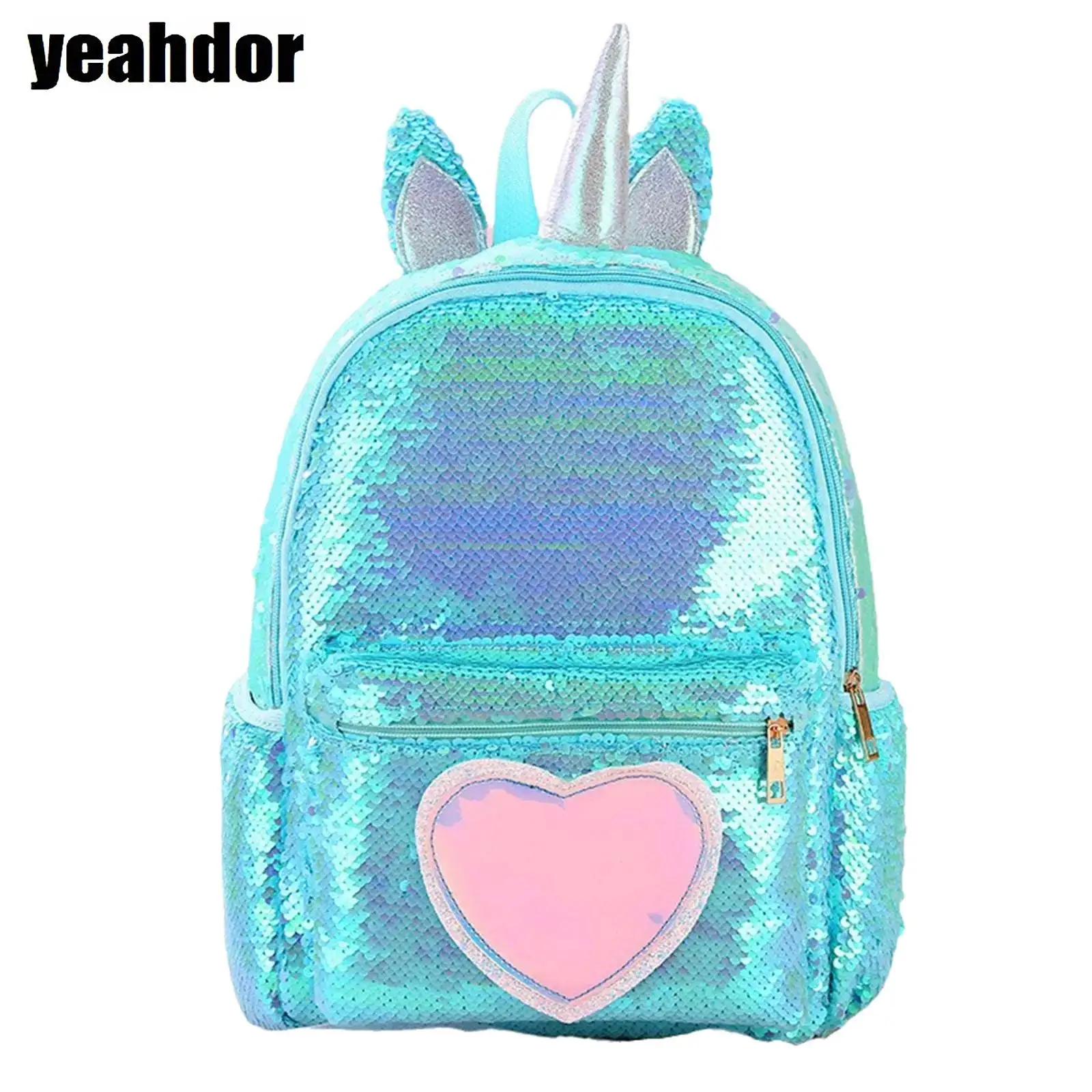 Children Sparkly Sequin Backpack Cute Element Design Large Capacity Heart Patterned Bag for Schooling Holiday Vacation