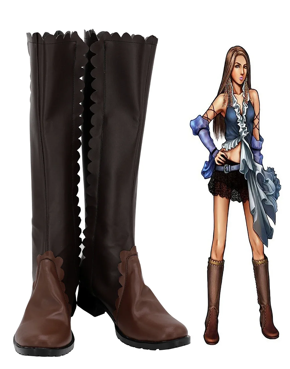 FF10 Lenne Shoes Cosplay Fianl Fantasy10 Lenne Cosplay Long Boots Brown Shoes Custom Made Any Size