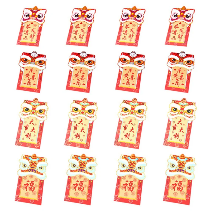 

16 Piece Chinese Red Envelope Spring Festival New Year Lucky Money Envelopes Colorful Envelopes 8.9X18.3Cm