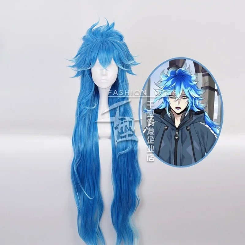 Idia-peluca trenzada para hombre, cabellera azul rizada de 120cm de largo, Cosplay de Anime, pelucas sintéticas resistentes al calor