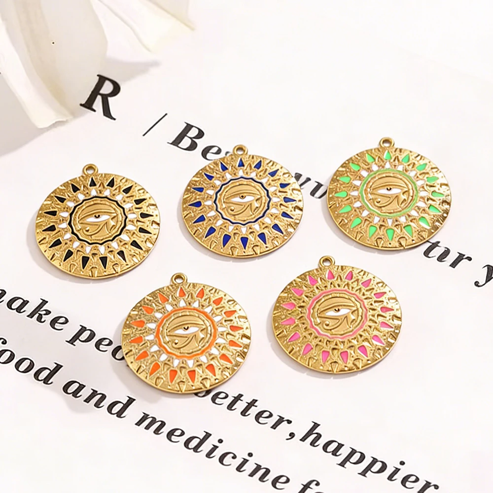 1PCS 18K Vakuum Überzogene Edelstahl Emaille Evil Eye Sunburst Charms DIY Handgemachte Geschenk Schmuck Anhänger Groß Großhandel zubehör