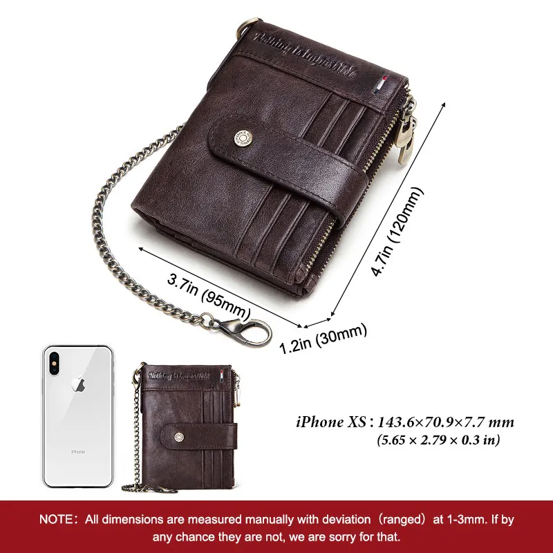 Genuine Leather Classic Wallet for Men RFID Blocking Card Holder Purse Short Male Money Bag with Zipper Coin Pocket