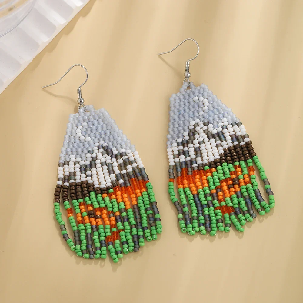 ZGMXR Rice bead earrings Tassel Flowers View Fashion Design  Hand knitting Bohemia  Versatile Originality Alloy Beaded earrings