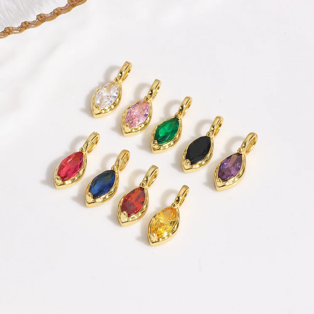 10Pcs small copper plated with colored zircon horse eye pendant jewelry necklace bracelet DIY accessories material