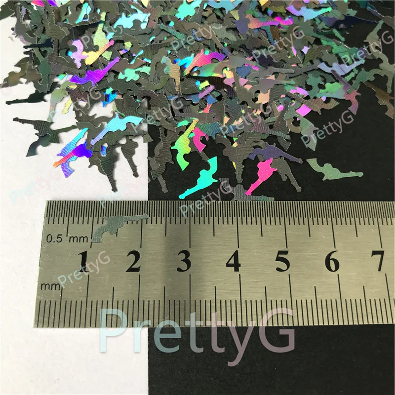 PrettyG 12mm Toy Handguns Glitter Shape Holographic Black Glitter Gun Sequin For Resin Art Craft Nail Decoration Accessories