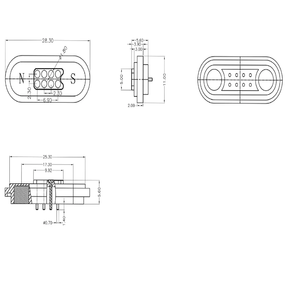 8 Pin Waterproof Magnetic suction type High Current Male Female Socket Original intelligent bracelet magnetic connector plug