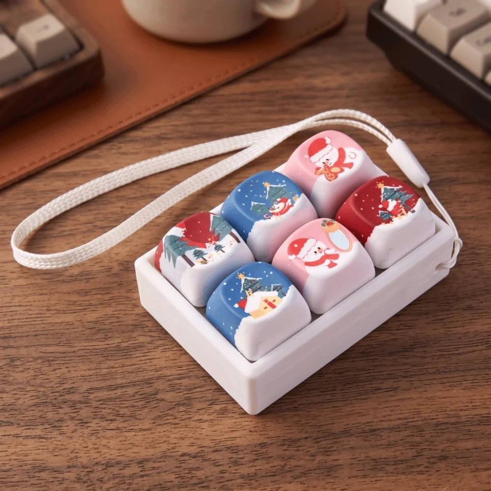 Sensory Clicky Button Keycap Fidget Keychain Cartoon Animals Creative Button Keycap Keychain 6-Key Keyboard Button