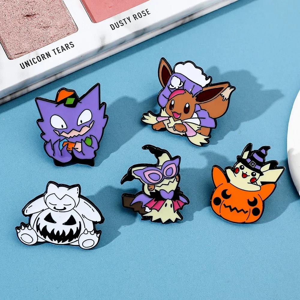 5 Pcs Anime Creativity Brooch Cute Eevee Pikachu Gengar Enamel Pin Metal Badge Jewelry Clothing Backpack Accessories Gift