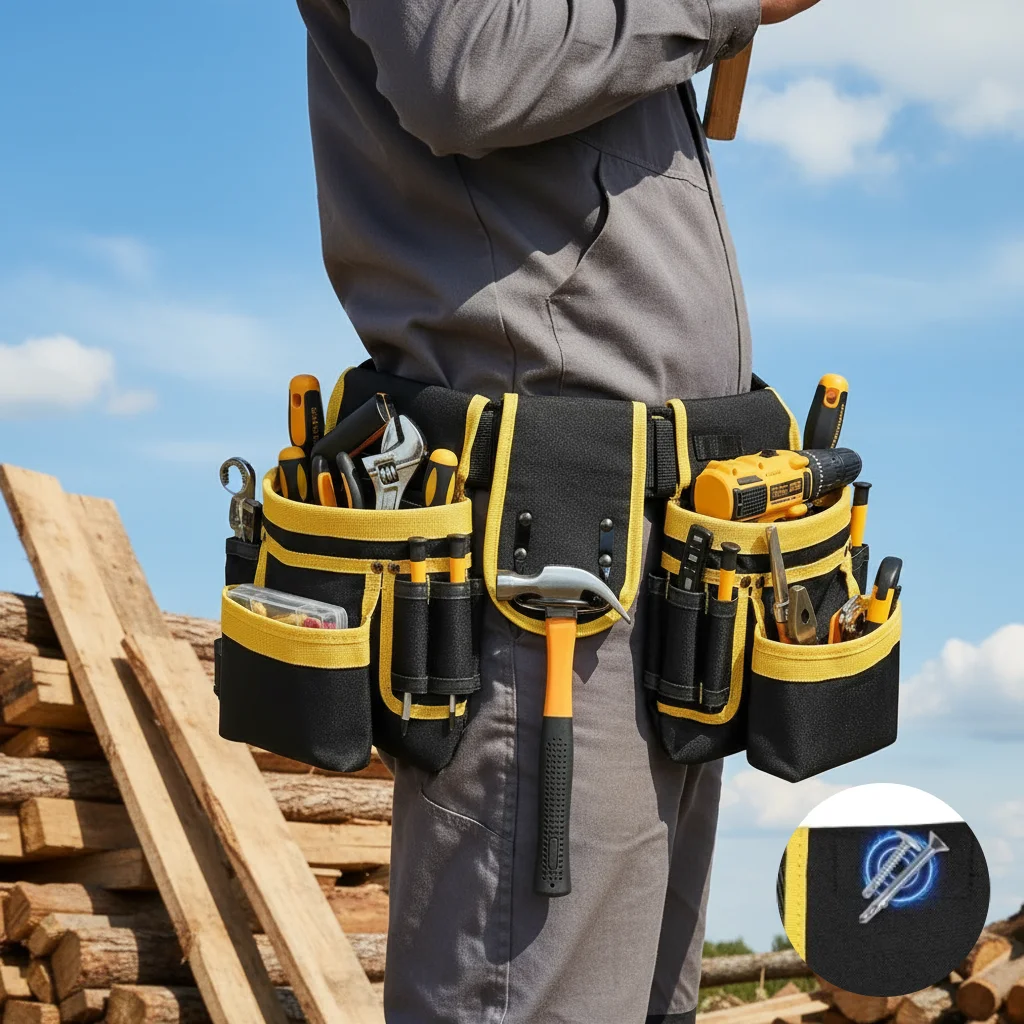 

Tool Organizers Bag Heavy Duty Adjustable Tool Belt - Professional Repair Tool Waist Bag for Electricians, Carpenters & Workers