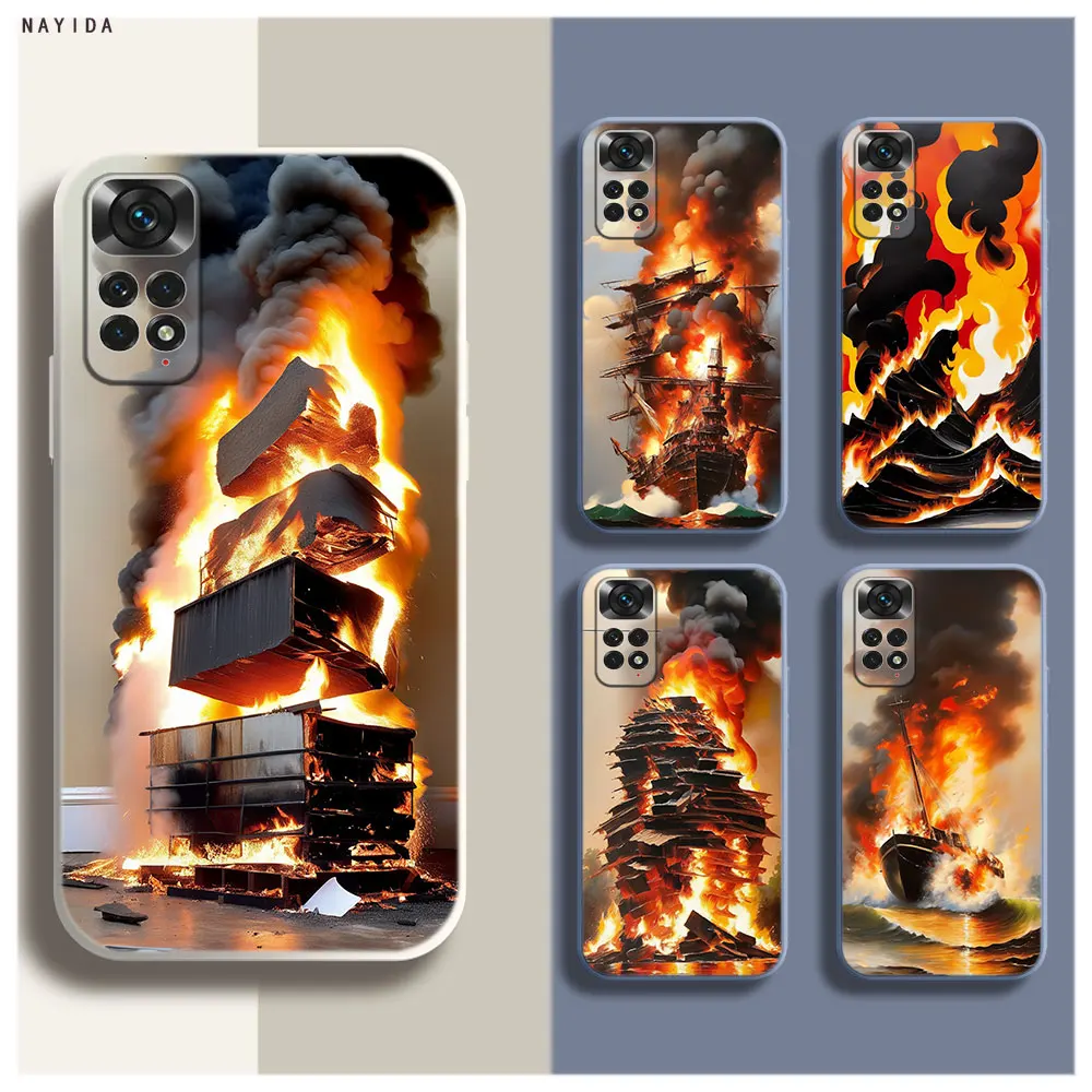 Soft Silicone Phone Case For Xiaomi Redmi Note 12 11 12S Pro Plus 12c 11a 4G 5G Cover Burning and destroying oil paintings