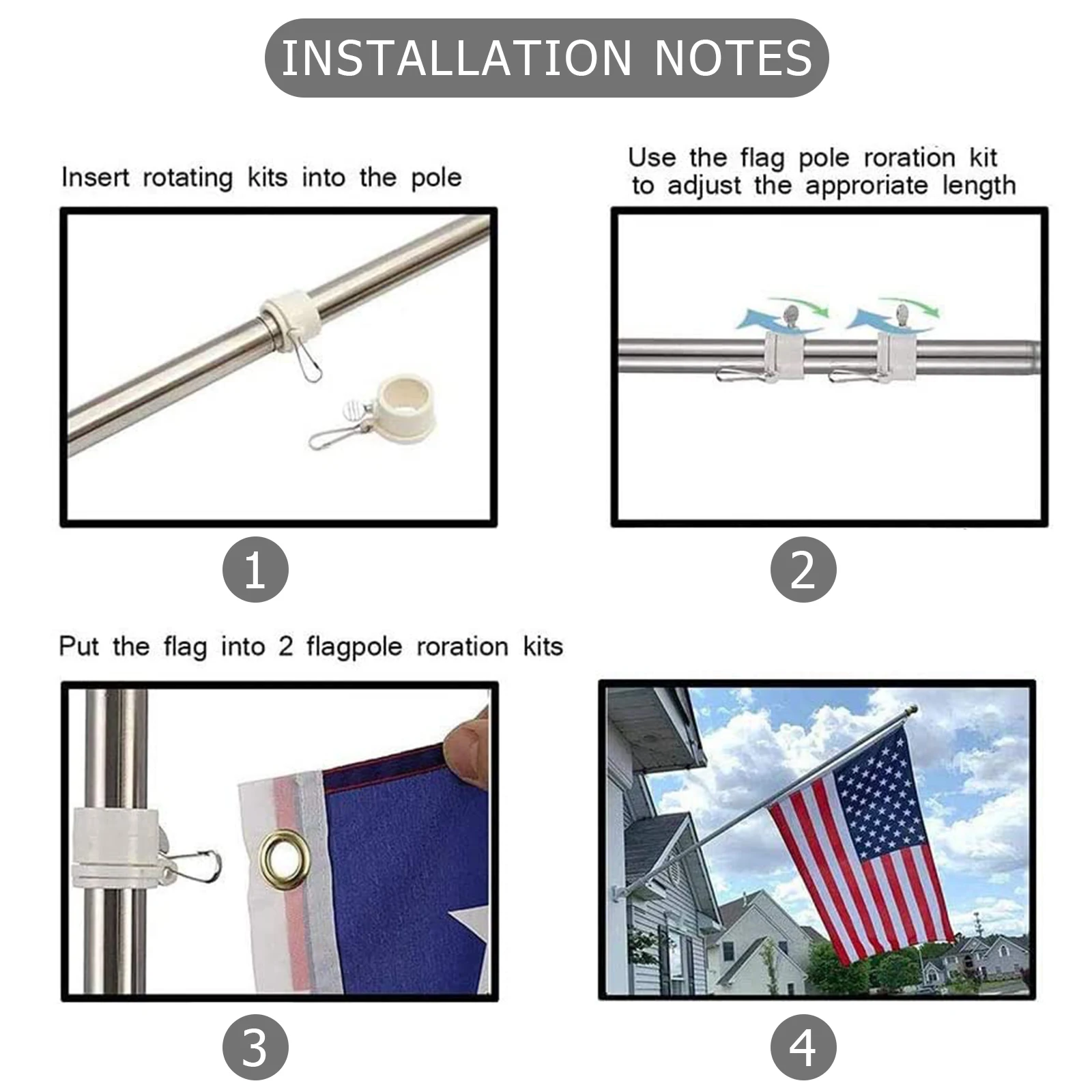 

Stainless Steel Flag Pole Kit Wall Mount Rotating Flagpole With Rings For Outdoor Yard Roof Truck Durable Weather Resistant