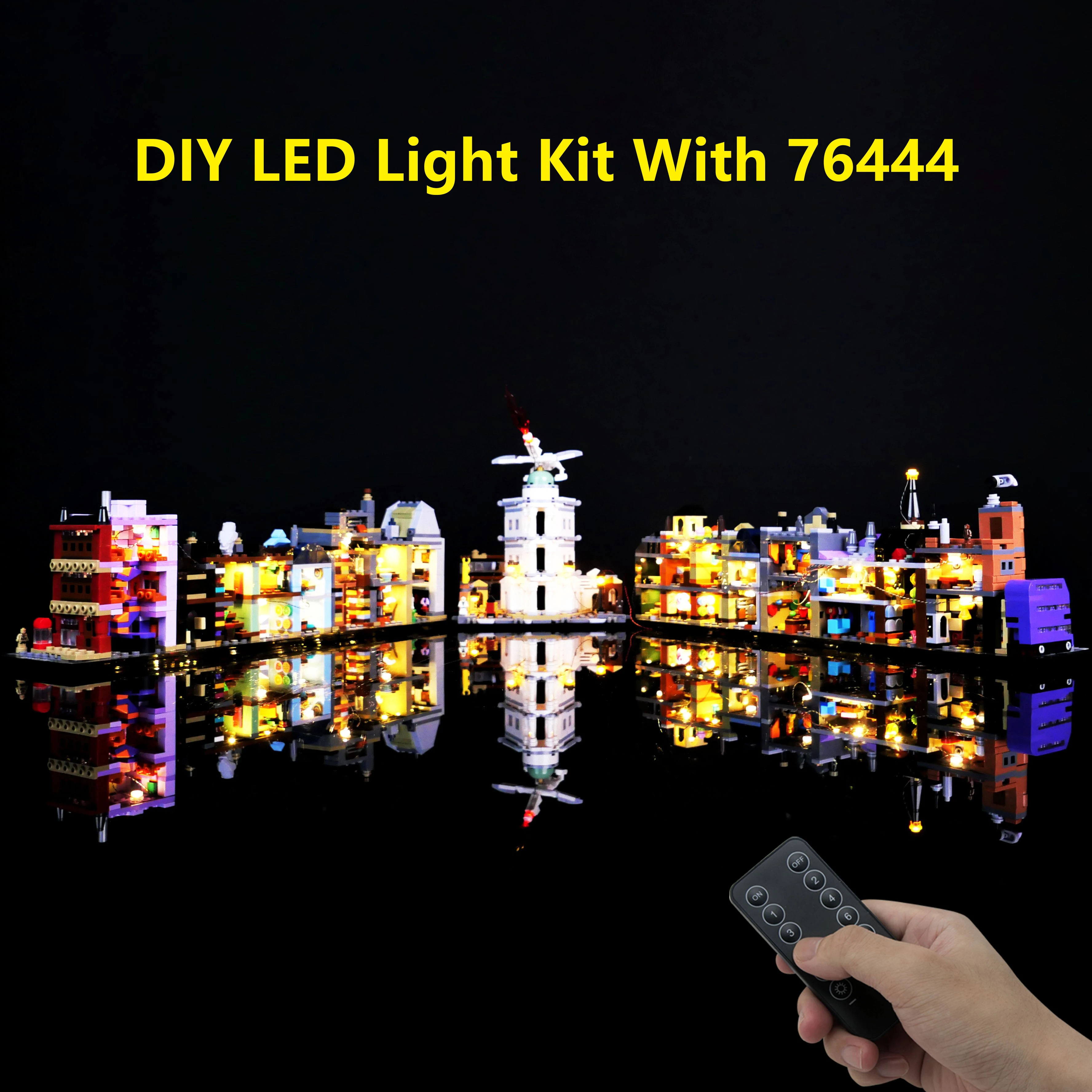 76444 Mini Diagon Alley Building Block LED مجموعة الإضاءة عن بعد الإضاءة الزخرفية لجامعات عرض النماذج (الأضواء فقط)