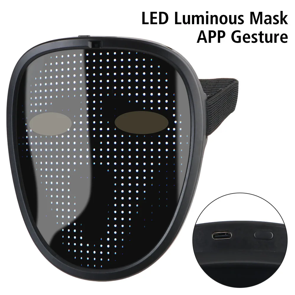 LED Bluetooth Futuristic Mask Light Up Visor For Party Bar Festival Performance Electronic APP Luminous Mask Gesture Children