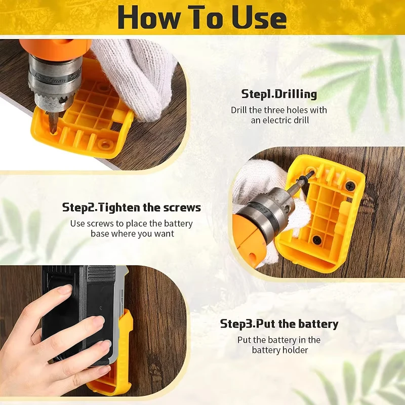 1/2/3pcs for Dewalt,18V 20V 60V Battery Holder Wall Storage Mounts Stander Mount Display Hanger Dock Battery Belt Buckle Yellow