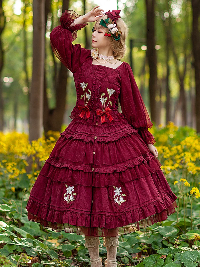 

Blooming Lily ~ Country Style Cotton Lolita Top & Skirt Set by Infanta