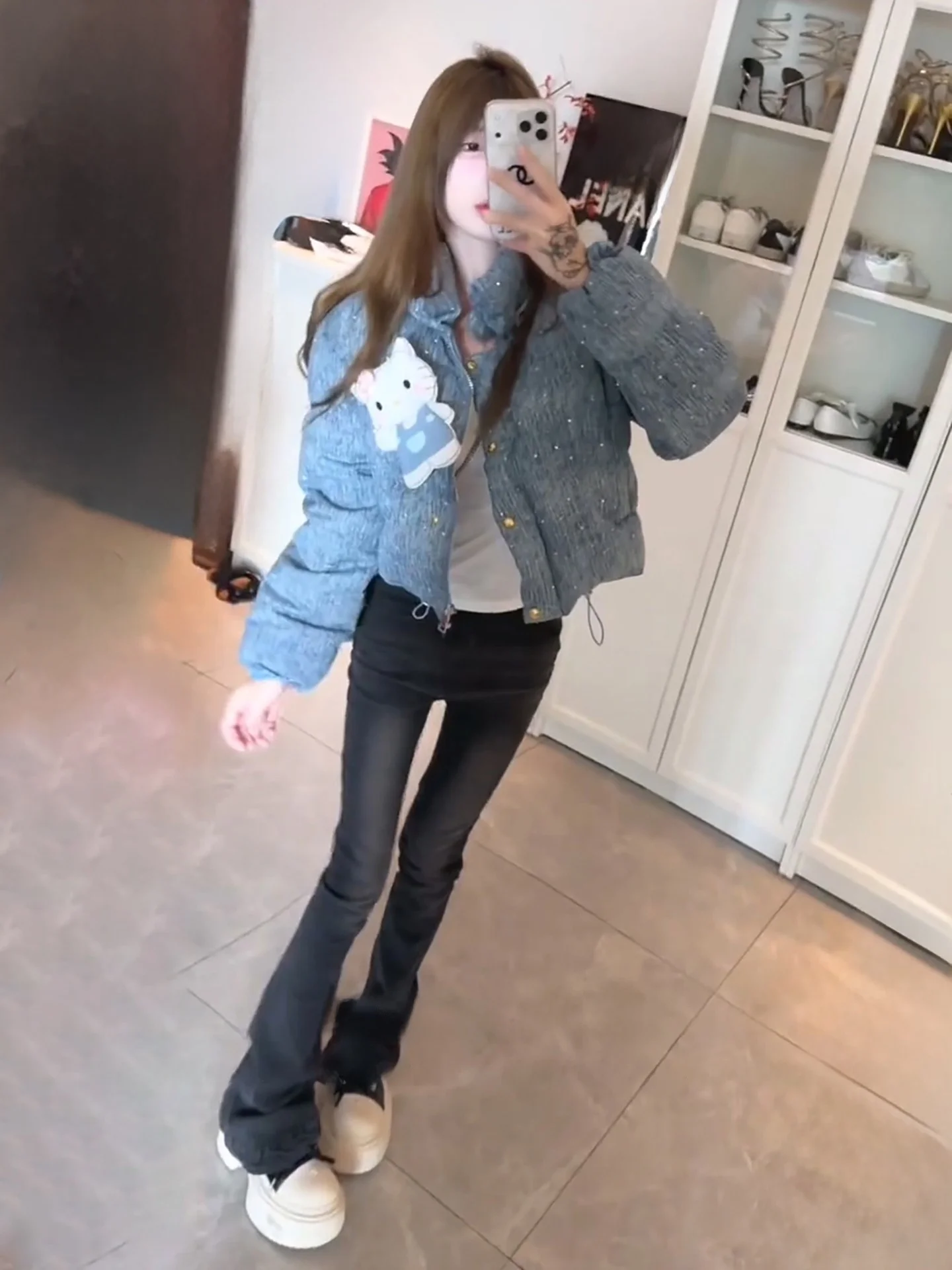 

High Waist Flared Jeans Women's Tightening Bootcut Pants Korean Sle Cotton Stretch Denim High Rise Slimming Long Trousers