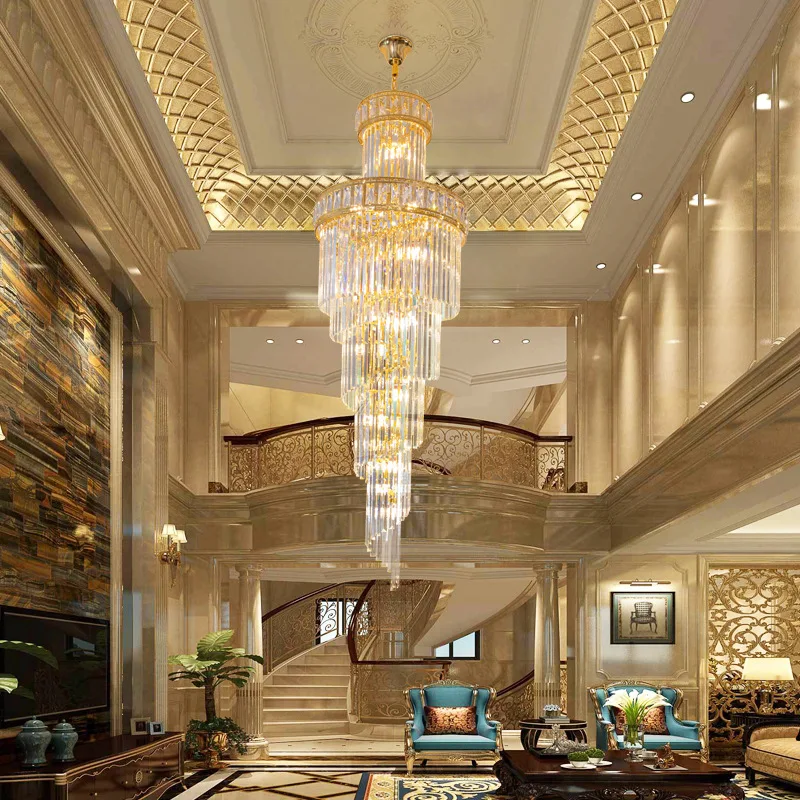 Candelabro de salón de edificio dúplex, candelabro largo con escaleras giratorias en el edificio