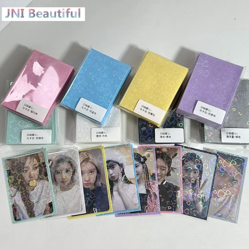 50pcs Kpop Card Sleeves 61x91mm 20C Heart Bling Holder For Holo Postcards Top Load Films Photocard Game Cards Protector