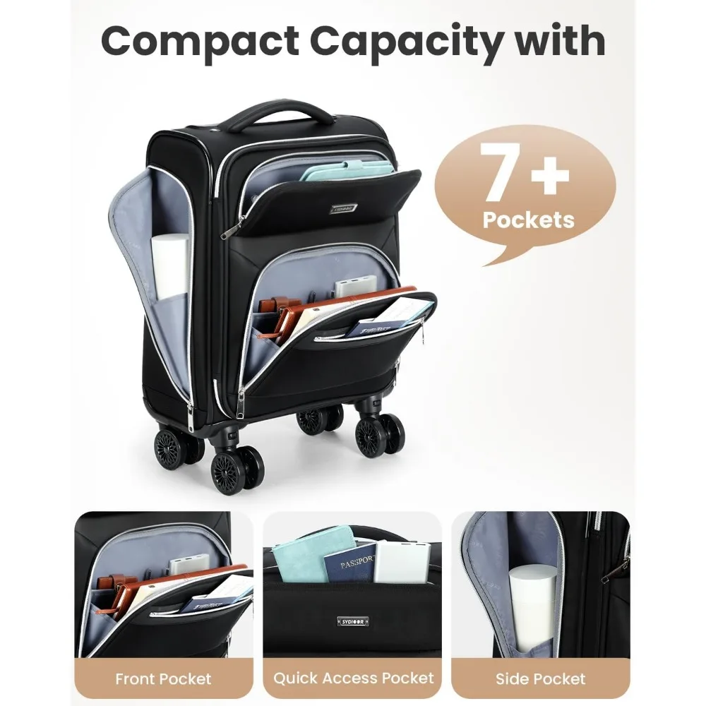 Lightweight 16-Inch Softside Underseat Carry-On Luggage Approved for Air Travel - Overnight Bag with Wheels for Easy Mobility