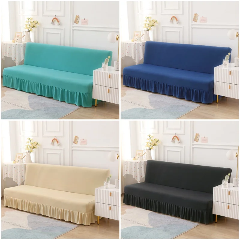 

Solid Color Spandex Sofa Bed Cover Without Armrest Folding Sofas Skirt Covers Elastic Couch Slipcover for Living Room Home Decor