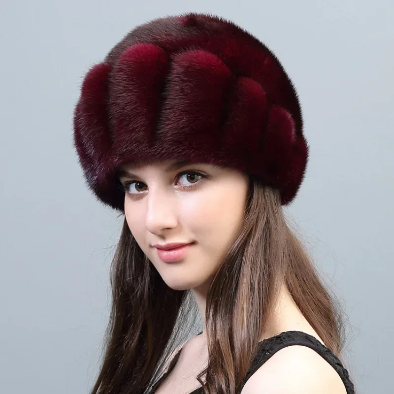 Mink Hat Children's Winter Mink Fur Mink Leather Hat Winter Warm Snow Hat Whole Mink Fur Straw Hat