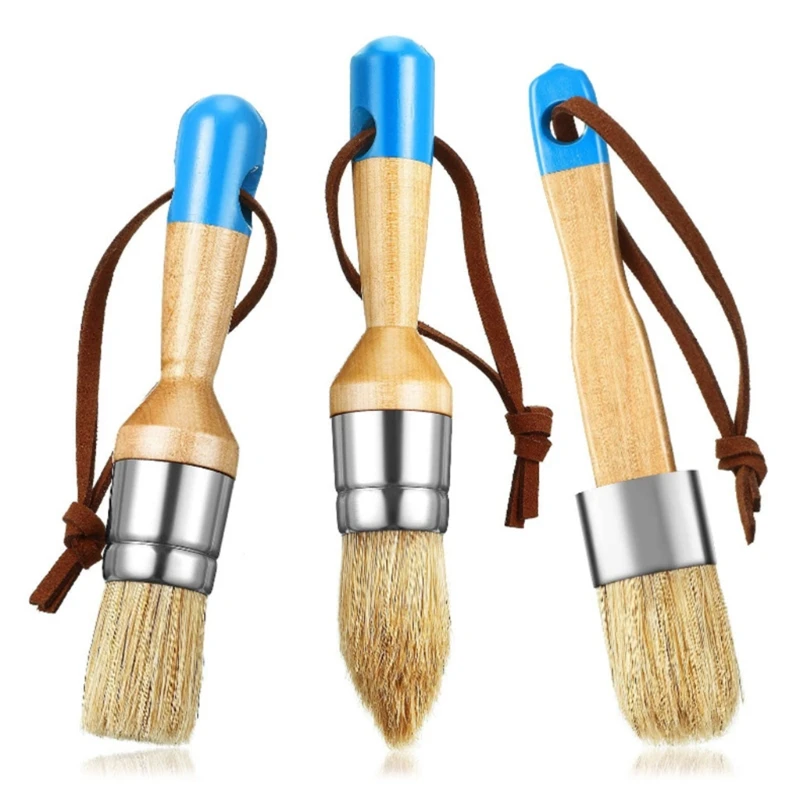 3 Pcs Round & Flat & Pointed Paint Brush for Painting, Waxing, DIY, Home Decors