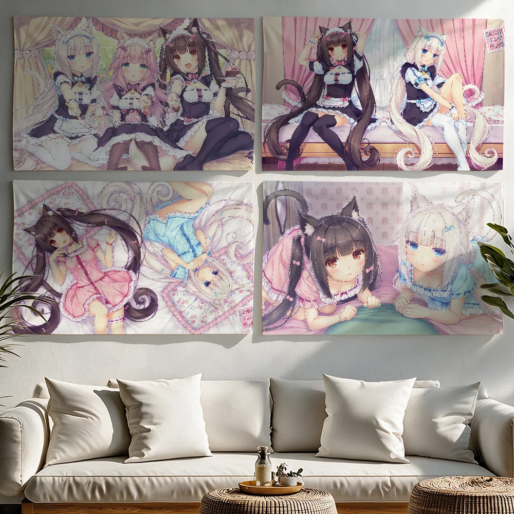 Cute N-Nekopara Anime kawaii flag Tapestries Outdoor Parties Bedrooms Living Rooms Dorm Rooms Wall Decor Banners Gifts