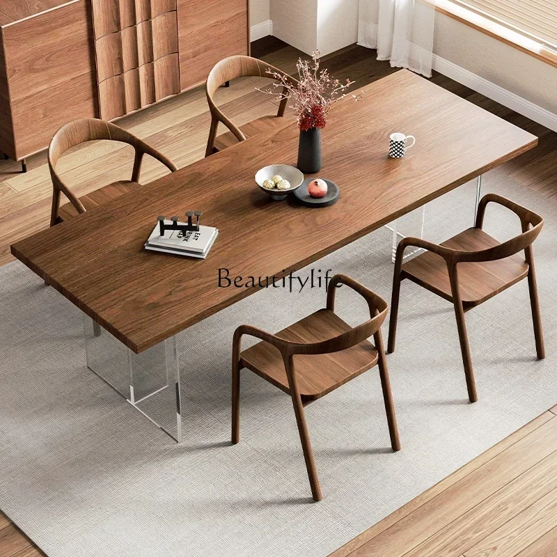 

3French acrylic solid wood suspended dining table walnut log dining table