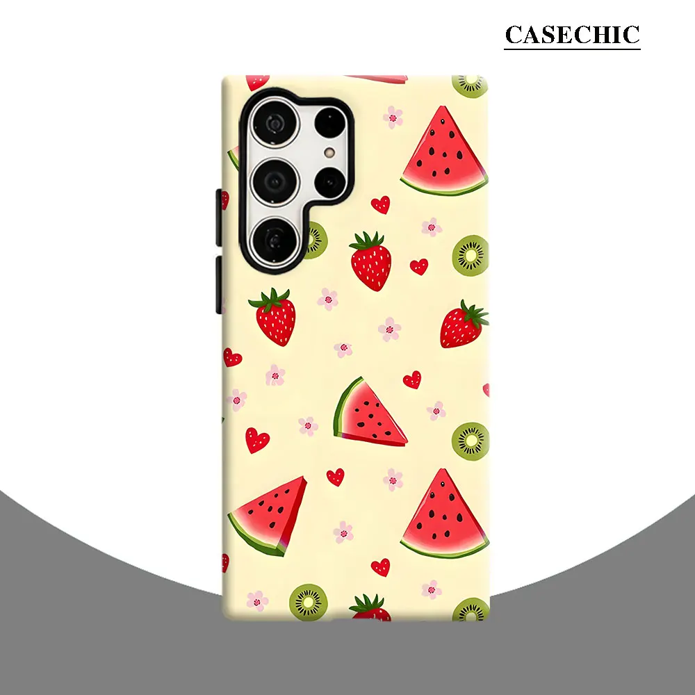 Summer Fruit Doodle Phone Case for Samsung Galaxy S26 S25 Ultra S24 S23 Ultra Plus Shockproof Double layer tough Back Cover