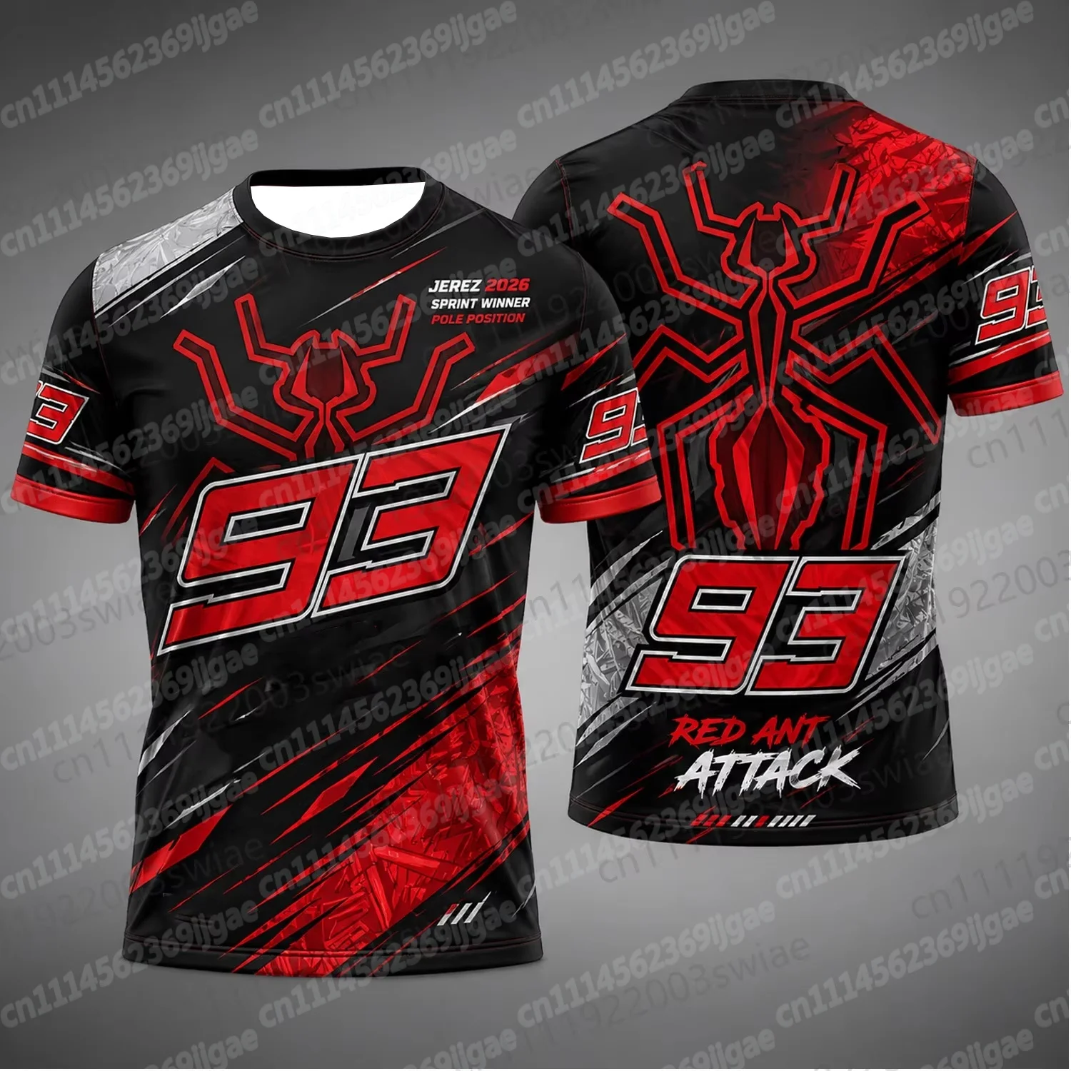 3D-gedrucktes T-Shirt, Red Ant 93 mit Angriffsmotiv, kurzärmeliges Shirt, Rennstil, atmungsaktives, schnell trocknendes Fan-Top – Detail 6