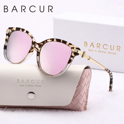 Marca BARCUR, diseño de gama alta, gafas de sol polarizadas UV400 cómodas, montura de PC, patas de espejo de acero inoxidable, gafas de sol de moda para mujer