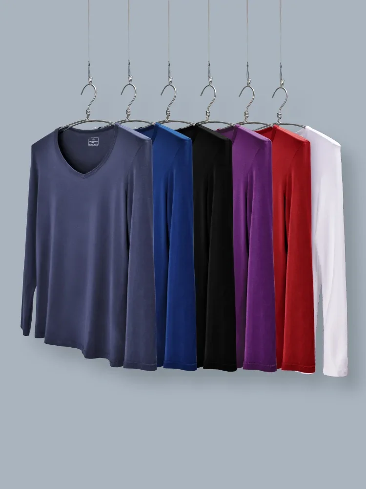 Men's low neck big neck V-neck Modal warm autumn coat single base cotton sweater thin top underwear