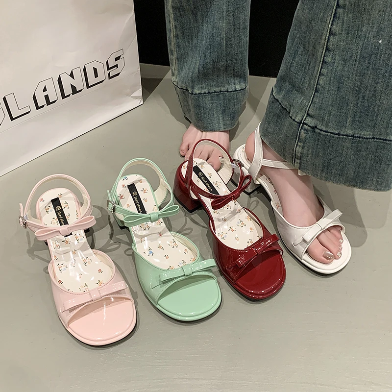 

Summer New Style Fashionable Women's Thick Heel Floral Sandals Women Butterfly-knot Luxury Party Dress Shoes Zapatos De Mujer