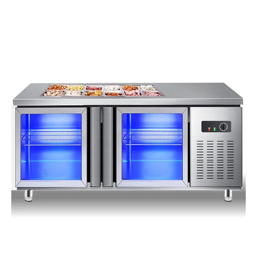 Encimera comercial para ensalada, mostrador de Bar, refrigerador, mesa de preparación de Pizza, refrigerador, equipo de restaurante