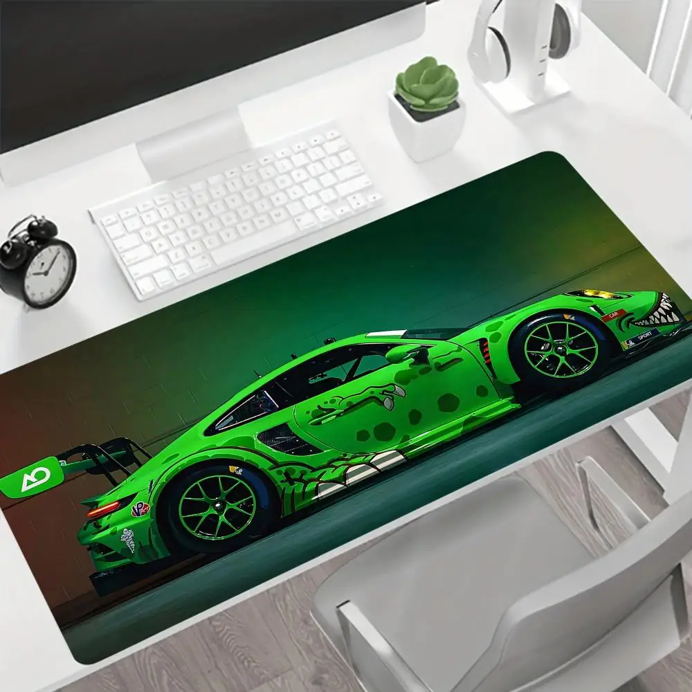 Large Gaming Mouse Pad, Green Large Sports Car Design Pattern, Rubber Non-slip Pad, Stitched Edges,perfect for Office and Gamers