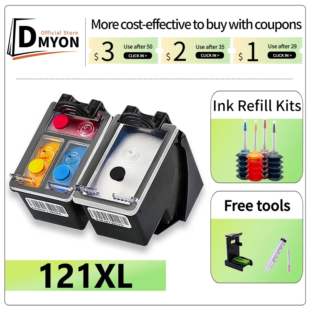 DMYON 121XL Ink Cartridge Replacement for HP 121 XL hp121 Cartridges for Deskjet D2563 F2423 F2483 F2493 F4213 F4275 F4283 F4583