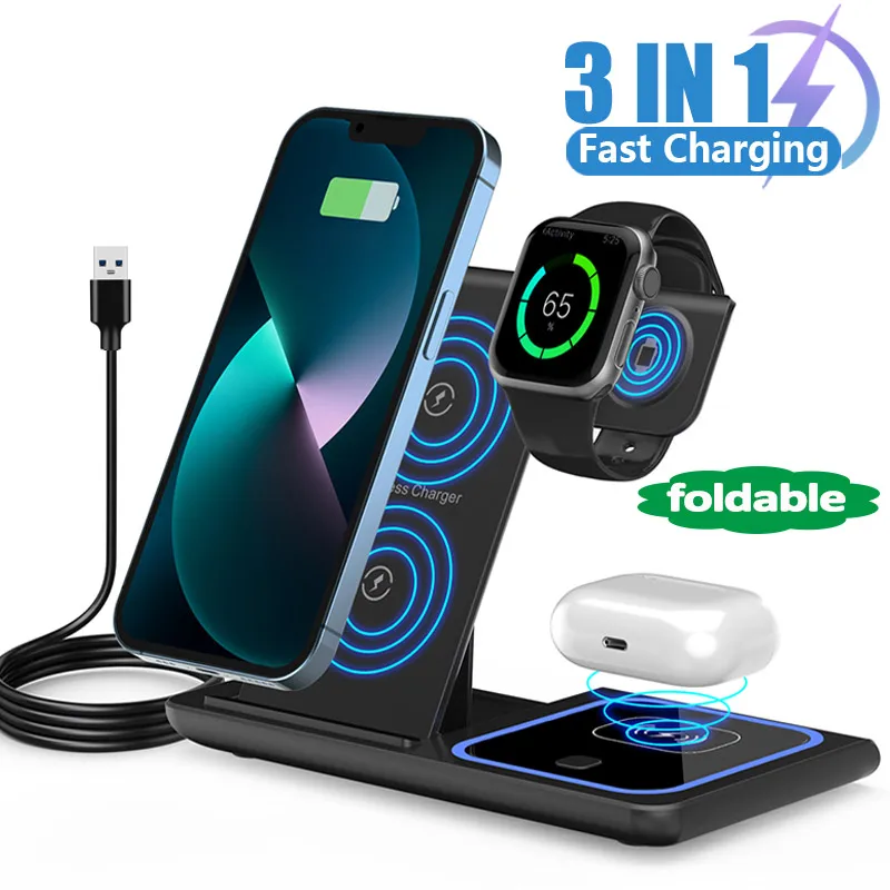 30W Fast  3 in 1 Foldable Charging Wireless Charger Stand For iPhone 15 14 13 12 Apple WatchStation For Airpods Pro iWatch 8 7