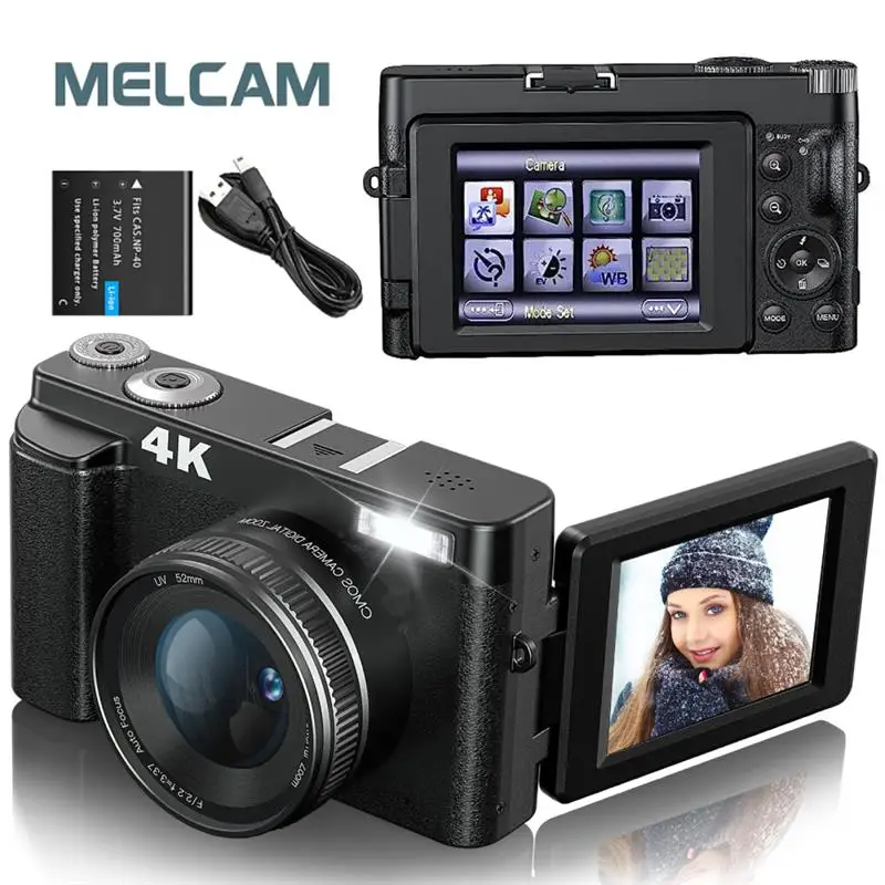 New! 4K Digital Camera for Photography and Video Autofocus Anti-Shake 48MP Compact Vlogging Camera 3'' 180° Flip Screen with