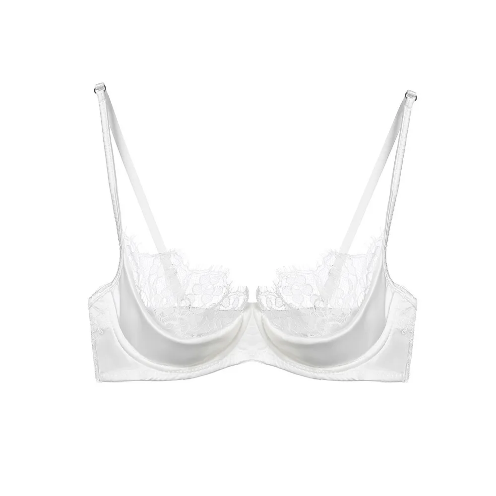 BANERDANNI French Lace Half Cup Lingerie Set Green Ultra Thin Sheer Soft Comfortable Underwire Bra For Small Bust Women 32‑38AB