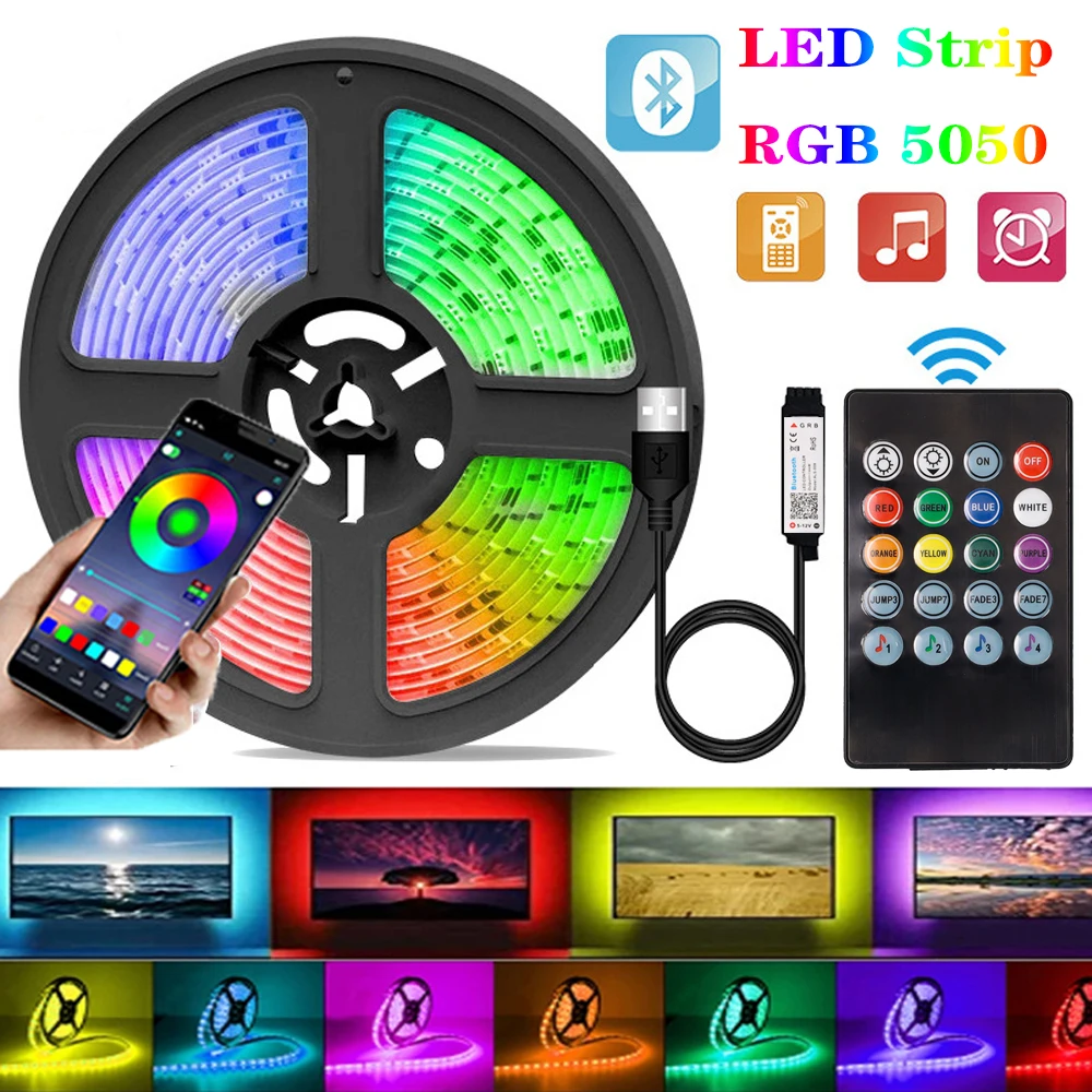 LED Strip Light RGB 5050 USB 5V 20 Key IR Bluetooth APP Control Lamp Tape For TV Screen Backlight Kitchen Bedroom Decoration 2