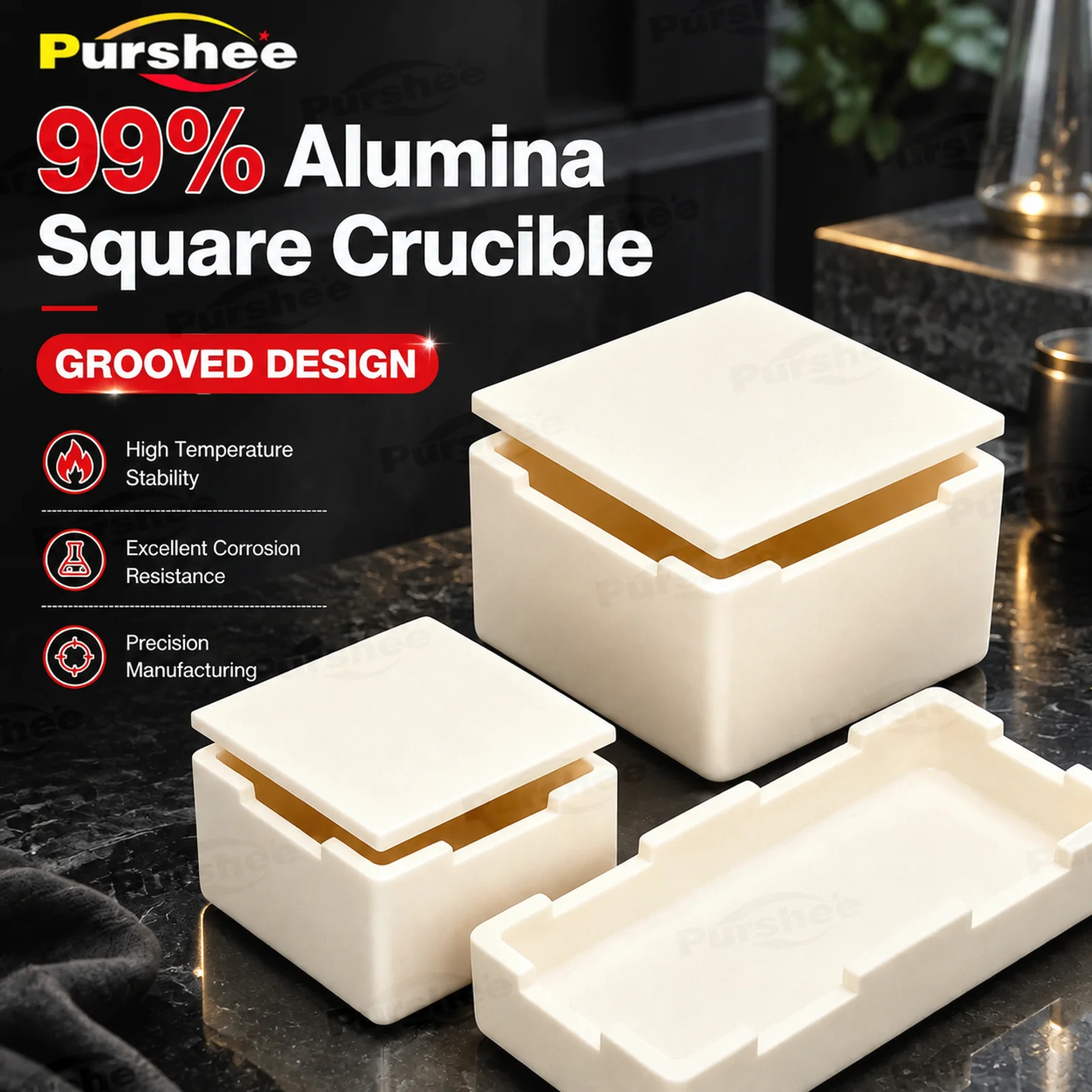 99% Alumina Square Crucible With Groove Lab Special For Sample Analysis High Temp 1750℃ Wear-Resistant Durable Multi Sizes