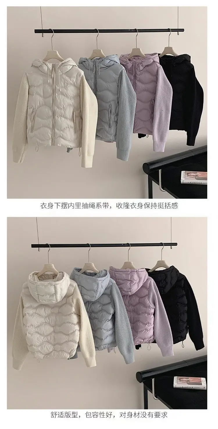 Solid Knitted Long Sleeve Cotton Jacket Autumn Winter Hooded Lightweight Warm Puffer Jackets Female Zipper Short Padded Parkas