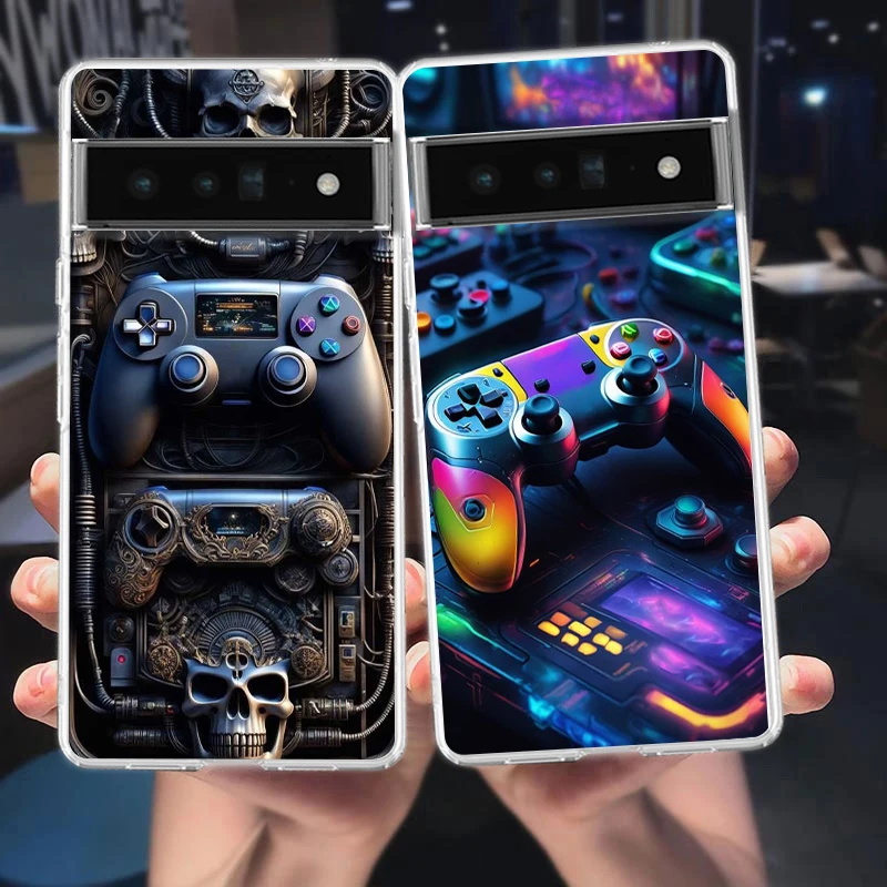 Game Controller Graphic Phone Case Cover for Google Pixel 9 8 7 6 5 4 4XL Silicone 7A 6A 5A 4A 3A Pro XL 5G Transparent Shell