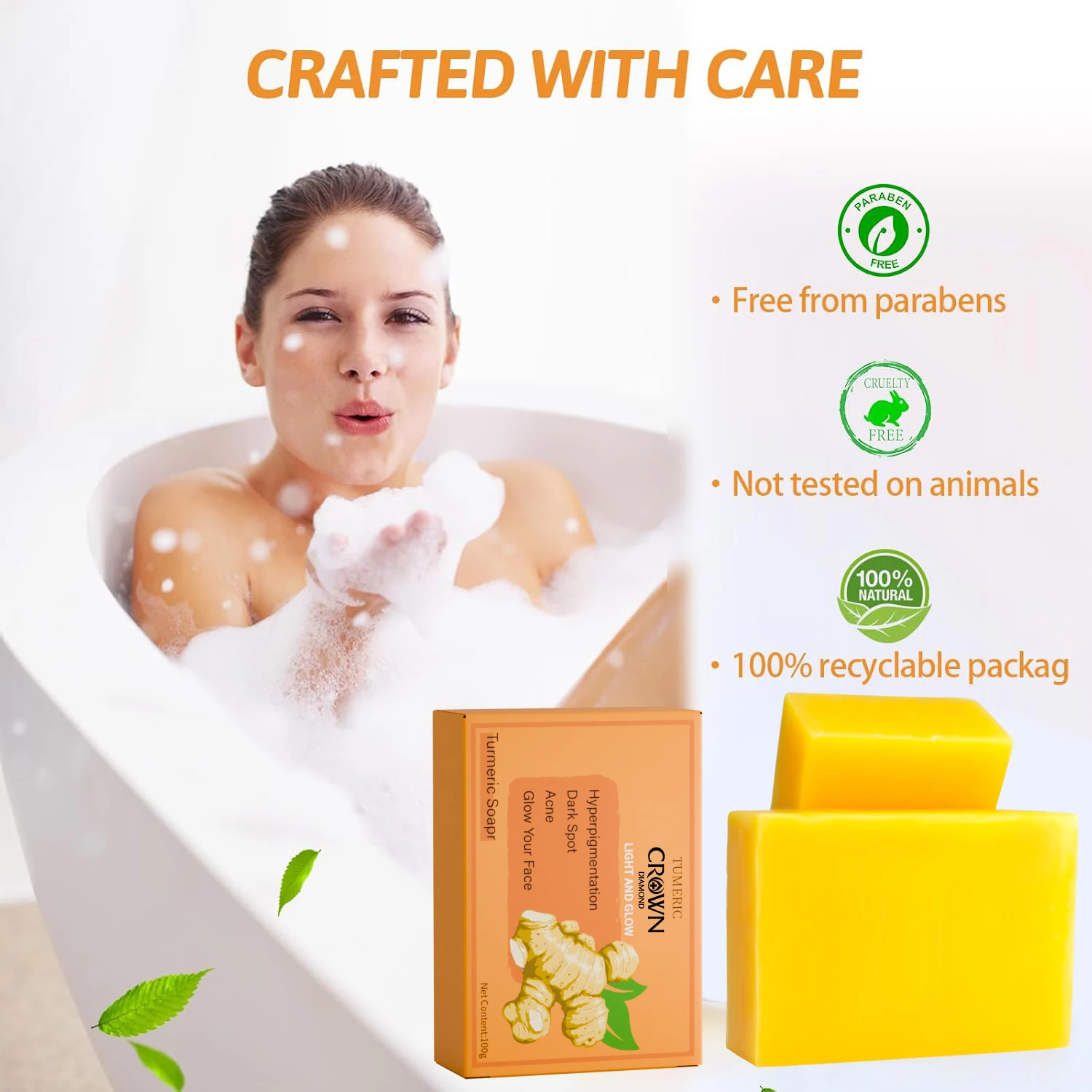 Turmeric Soap For Dark Spot Skin Whitening Facial Body Hand Make Soap Bar Deep Cleaning Ginger Moisturizing body wash free ship