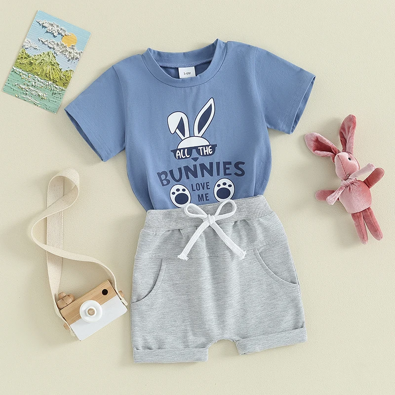 Karesoull Baby Boy Easter Outfits Summer Toddler Bunny Tops and Shorts Infant Boy Easter Clothes Set 2Pcs